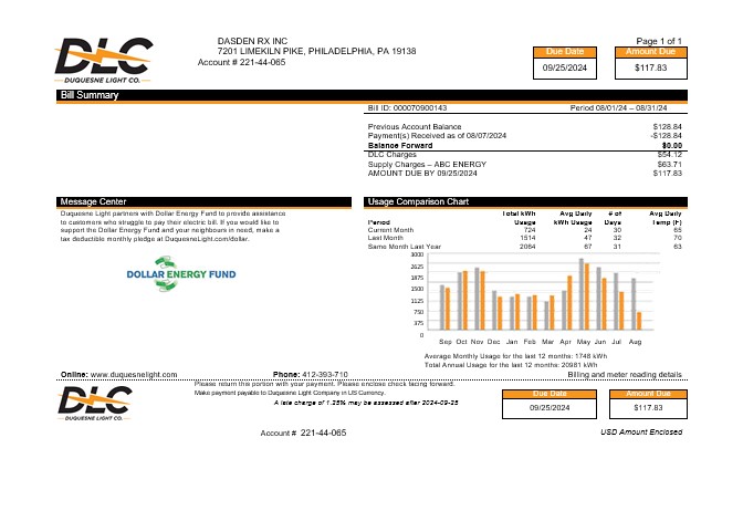 USA DLC business utility bill Word and PDF template, version 2 PSD template